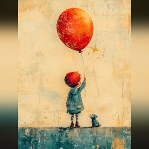 Boy With Puppy & Red Ballon